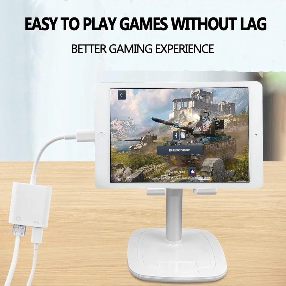 10/100Mbps Internet RJ45 for Lightning iPhone 14 13 12 11 8 7 6 5 /iPad/iPod Ethernet LAN Network Adapter with Charging Adapter