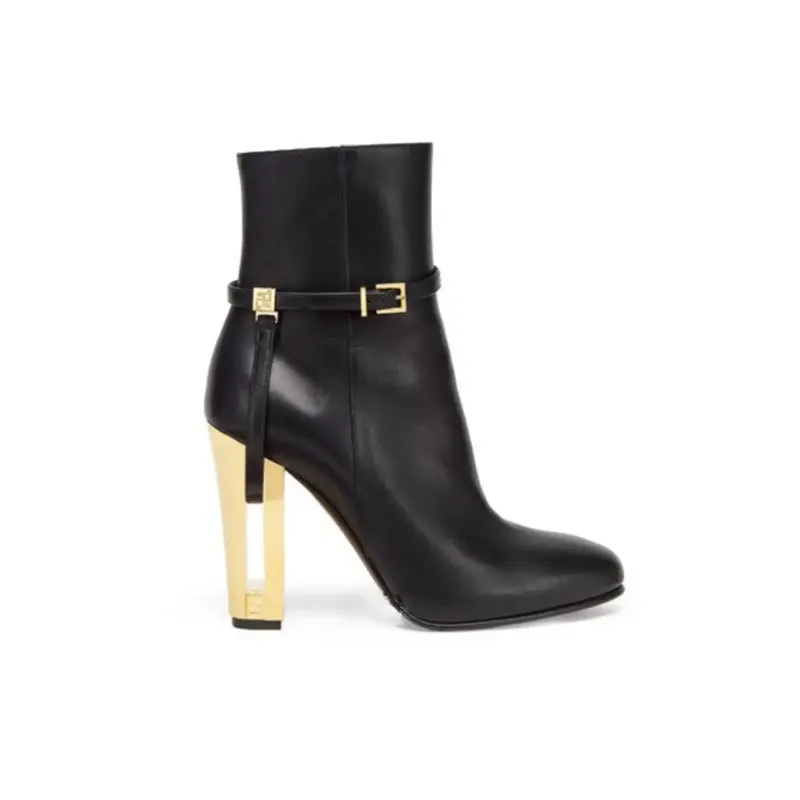 

Special-Shaped Electroplated High-Heeled Ankle Boots Catwalk Round Toe Botas Women Plus Size Short Buckle Side Zipper Booties