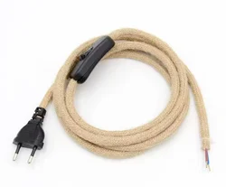 EU Plug Vintage Hemp Power Cord with ON/OFF Switch (D 2meter)