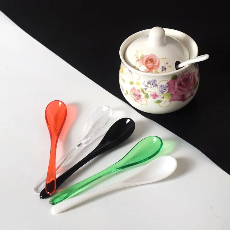 Mini Acrylic Spoons for Children Tableware for Condiment Sugar Spice Ice Cream Spoon Transparent Dessert Spoons 10 PCs/Set plastic disposable spoon