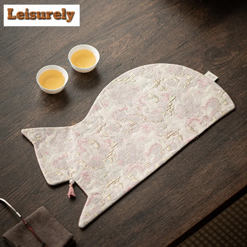 Chinese Pearl Edge Double-sided Tea Table Mats Retro Drink Coaster Dinner Table Cloth Mat Placemat Chinese Tea Set Decoration