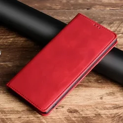 Elegant Matte Leather Wallet Flip Case with Card Slot and Magnetic Closure for Sony Xperia 10 VI (Red)