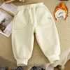 Children Velvet Pants Autumn Winter New Solid Color Boys Kids Thick Warm Sports Trousers Simple Fashion Korean Girls Baby Pants 2