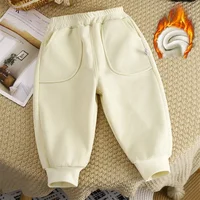 Children Velvet Pants Autumn Winter New Solid Color Boys Kids Thick Warm Sports Trousers Simple Fashion Korean Girls Baby Pants 2