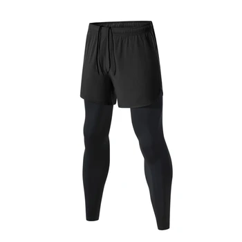 Men's Basketball Running Shorts Breathable Tights Pants 4-way Stretch Outside Shorts Fake Two pieces Trousers 1