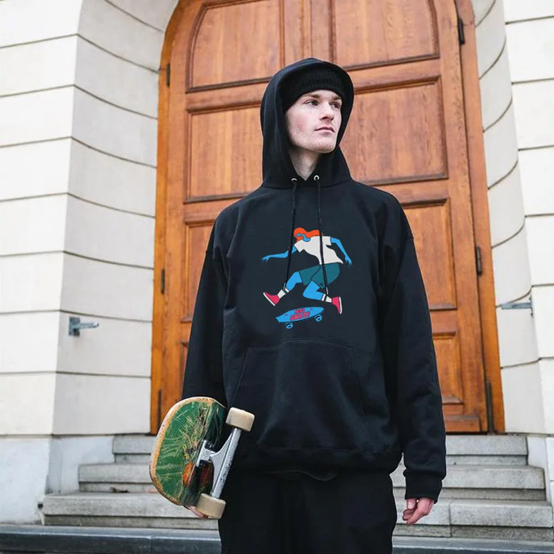 

High Street Trend Skateboard Printed Sweatshirts Men Women Casual Loose Sports Pullover Hoodies Plus Fleece Hooded Cotton Tops