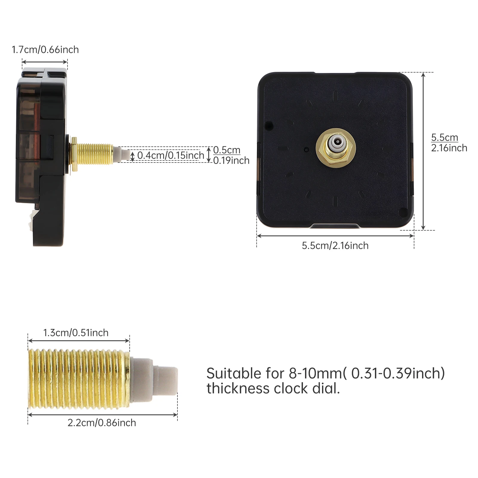13mm Thread/22mm Shaft Quartz Silent Battery Operated Clock Movement Replacement for Clock Repair / DIY, Wall Clock Repair Parts 2