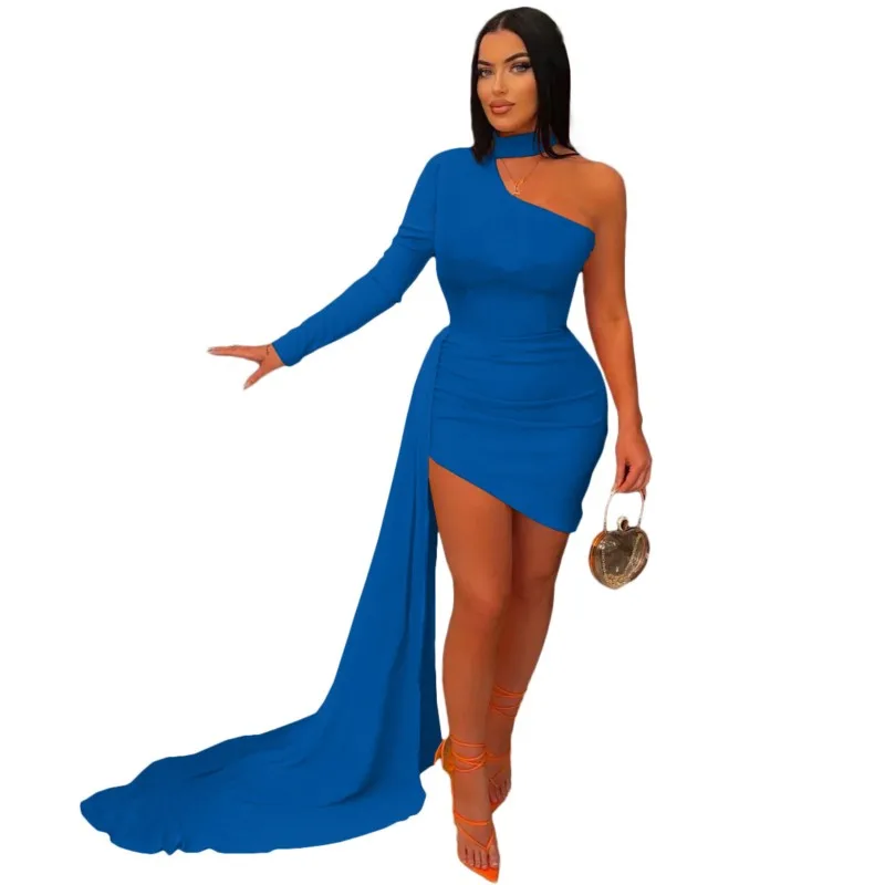 

Sexy Elegant Chic Slim Women's Fashion One Shoulder Sleeve Casual Stitching Mesh Mopping Dress Party Dress 2023 Spring Summer3XL