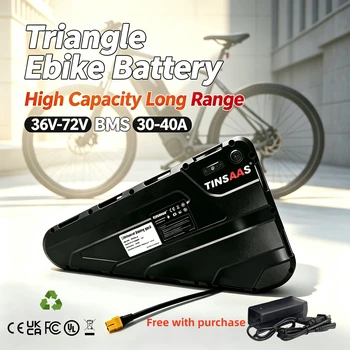 Batteria Triangolare per Bici Elettrica 36V 48V 52V 60V 72V per Ciclismo a Lunga Distanza, Celle 21700, Adatta per Motori da 250W-3000W