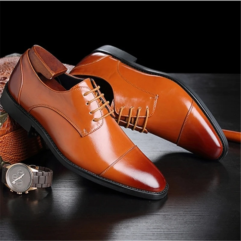 Classic Man Retro Derby Leather Shoes Lace Up Mens Business Dress Office Shoe Fashion Wedding Party Suit Oxfords British Style