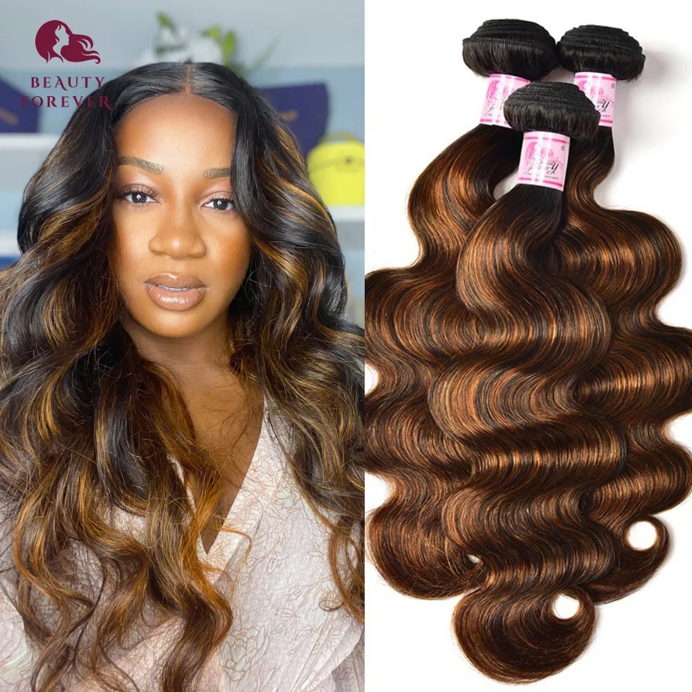 

Beauty Forever Ombre Brown Human Hair Bundles 12A Thick End Body Wave Highlight Colored Human Hair Weaves Bundles Curly