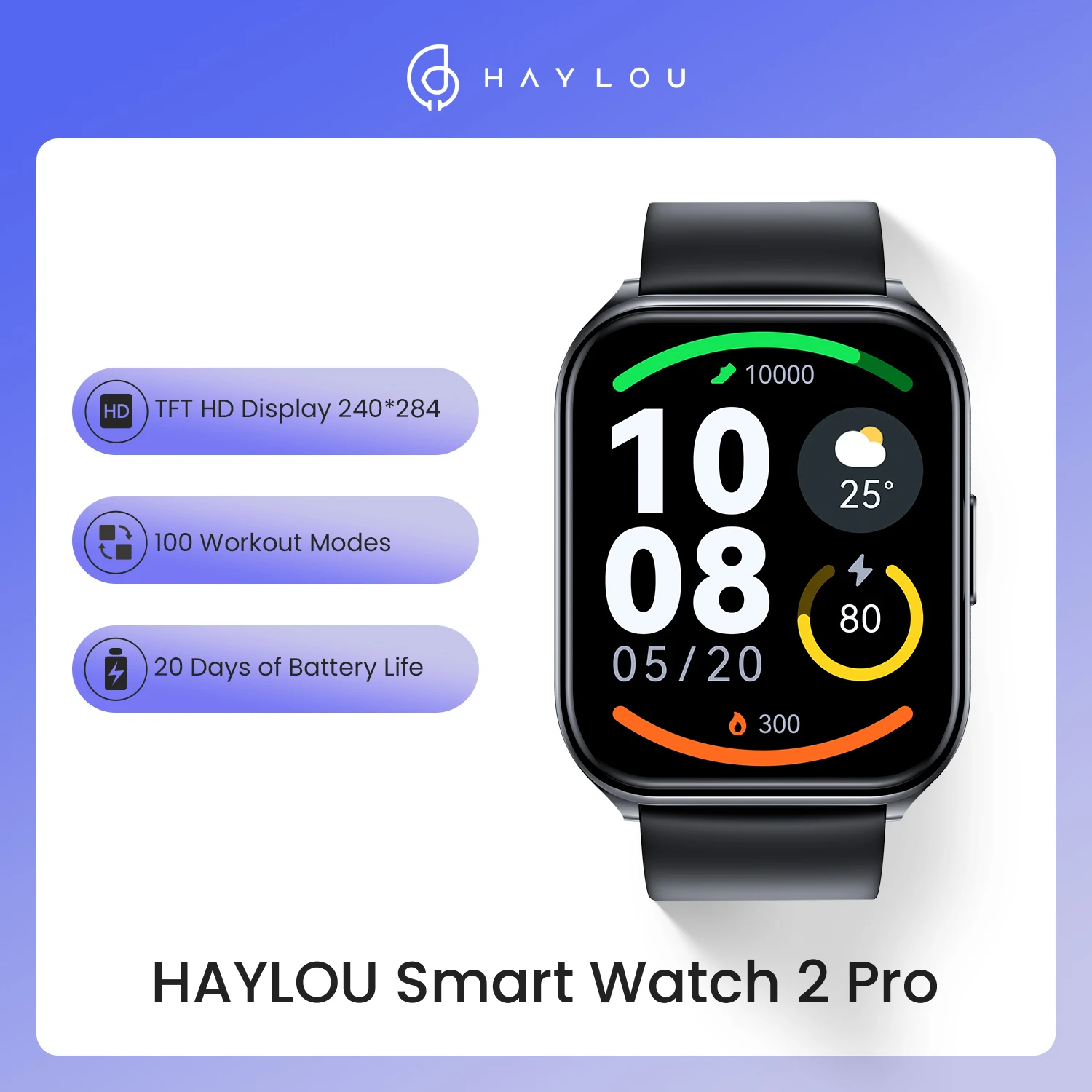 

Смарт-часы Haylou 2 Pro, 1,85 дюйма, IP68, 100 режимов