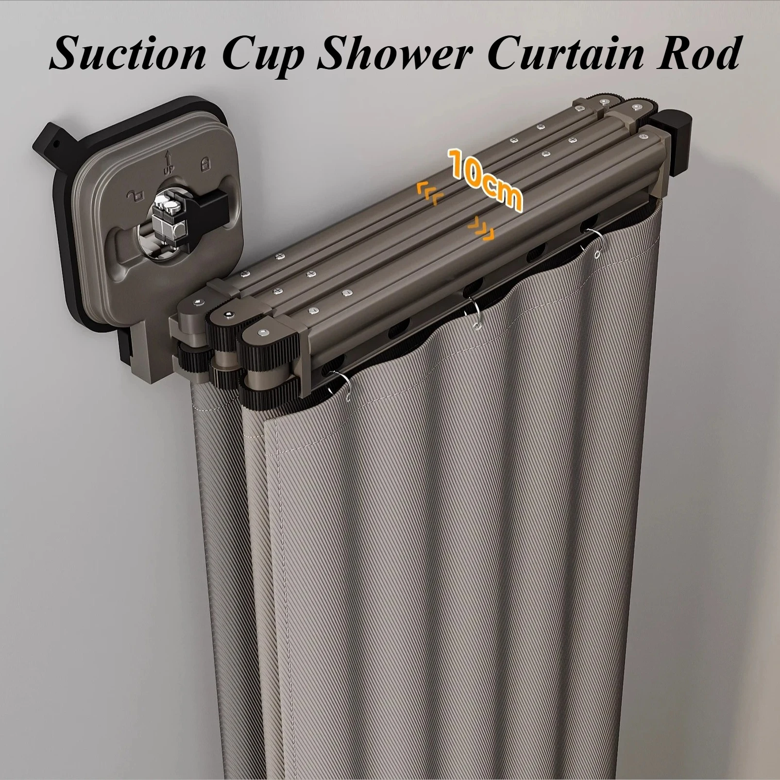 Suction Cup Shower Curtain Rod Foldable Adhesive Free Drilling Poles ...