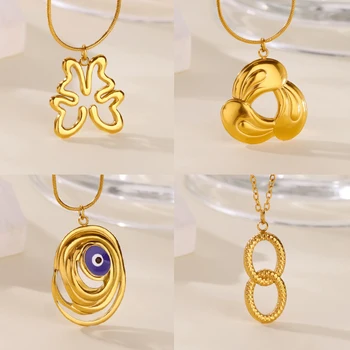 Blue Evil Eye Necklaces for Women 18K Gold Plated Geometric Pendant Stainless Steel Necklace Waterproof Jewelry Gift