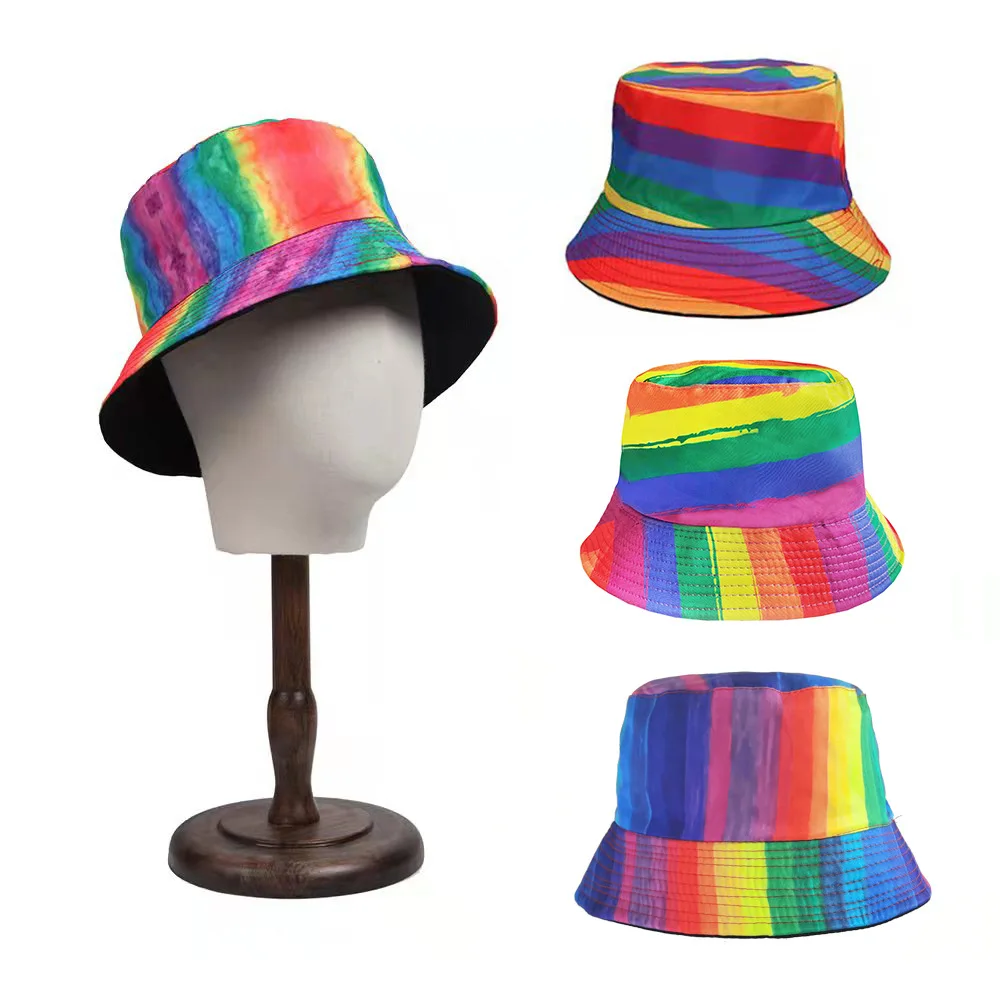 Cappello Da Pescatore Arcobaleno Moda Reversibile Flat Top Cappelli Da Pescatore Donna Uomo Street Hip Hop Cap Bob Travel Daily Sun Panama Caps