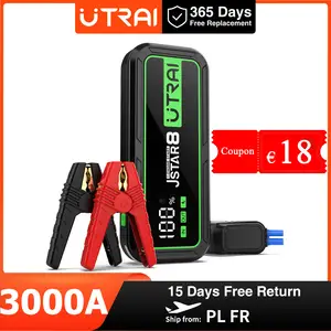 BRPOM Booster Batterie 3000A 24000mAh, 150PSI Gonfleur Pneus Voiture, 12V  Démarreur de Voiture Portable, Jump Starter pour Véhicule(Tout Gaz ou 8L  Diesel) avec Lampe LED, Écran LCD, 12 Mois en Veille 