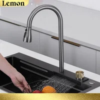 CHOOXIWU - น้ําตกอ่างล้างจานดึงประเภทก๊อกน้ําห้องครัวร้อนเย็นผสมผักอ่างล้างหน้าหลายช่องน้ําหมุน Flying Rain TAP 3