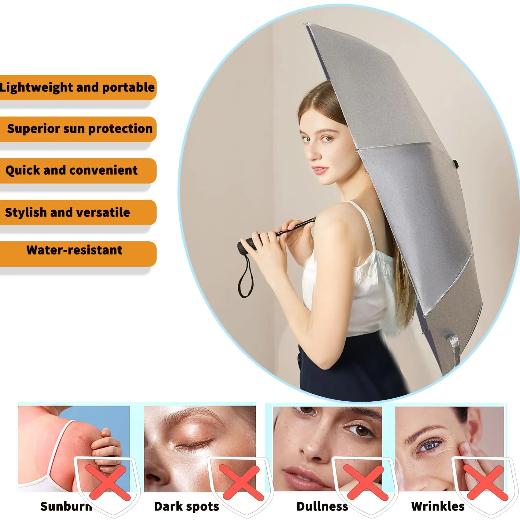 Outdoor Mini Sun Umbrella UV Protection Ultralight Folding Umbrella Sunshade Titanium Silver