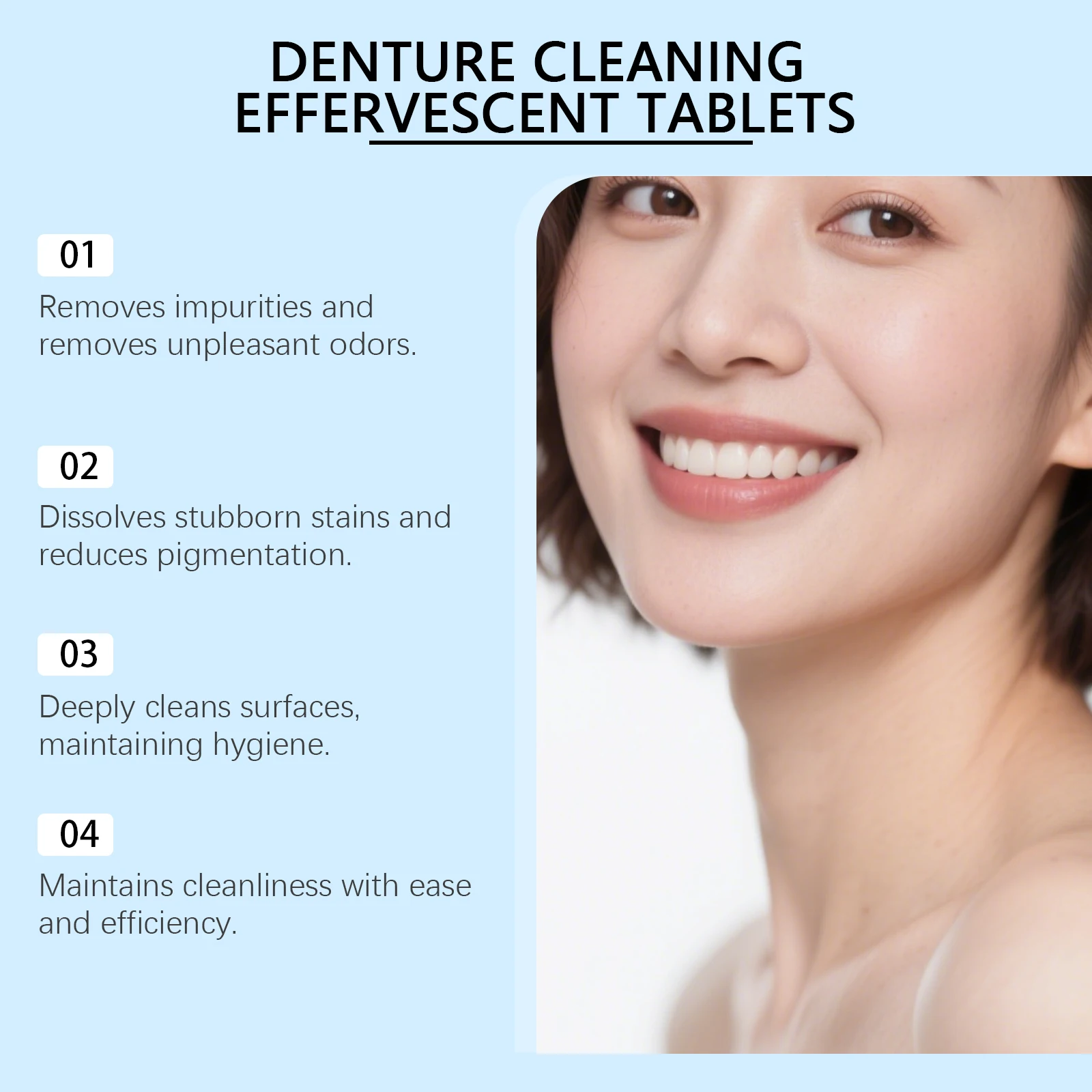 Denture Cleaning Effervescent Tablets: Daily Cleaning of Denture Dirt and Stains, Denture Care Effervescent Tablets