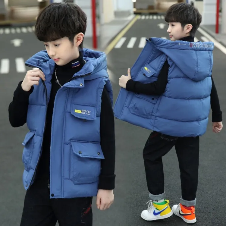 Autumn Winter Children Sleeveless Hoodies Jacket Kids Casual Waistcoat Boys Thicken Warm Long Vest Teenager Coat Outerwear children vest