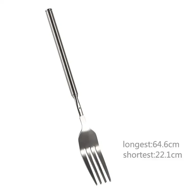 Retro Fork BBQ Telescopic Extendable Dinner Fruit Dessert Long Handle Fork Stainless Steel Cutlery Tableware Bento Box fruit fork expandable fork