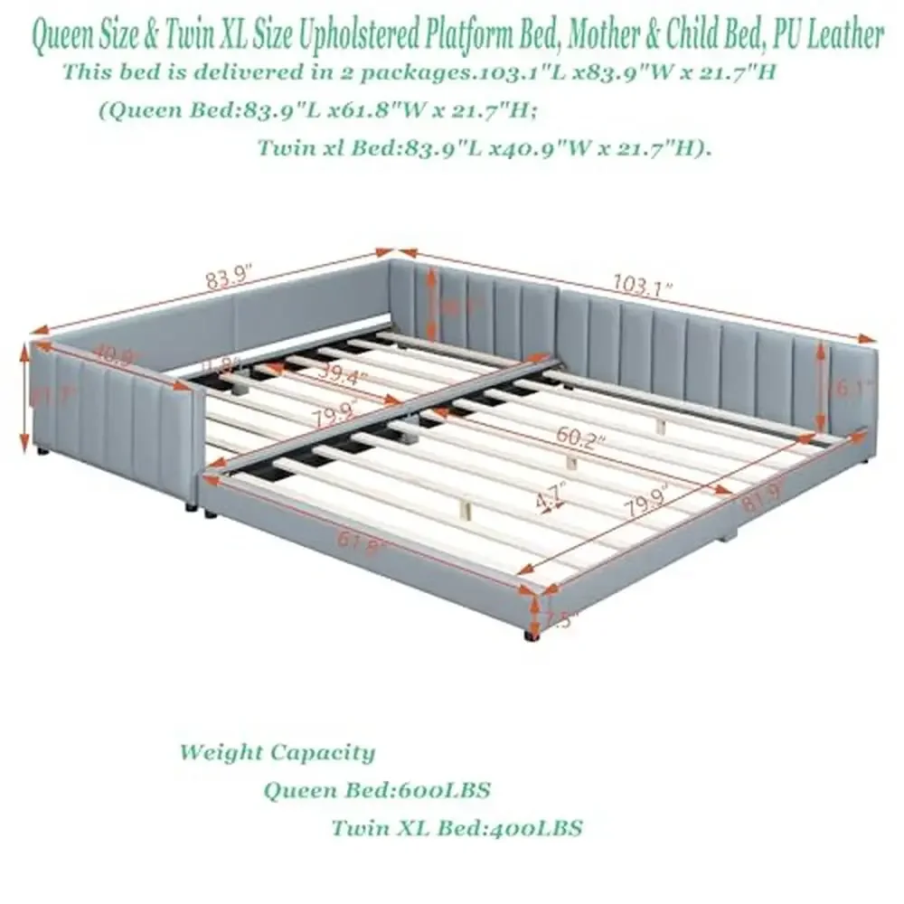 Queen Size Upholstered Platform Bed Frame Set Wood Bedroom Furniture Sofa Daybed Adults Kids with No Box Spring Needed Rustic 2