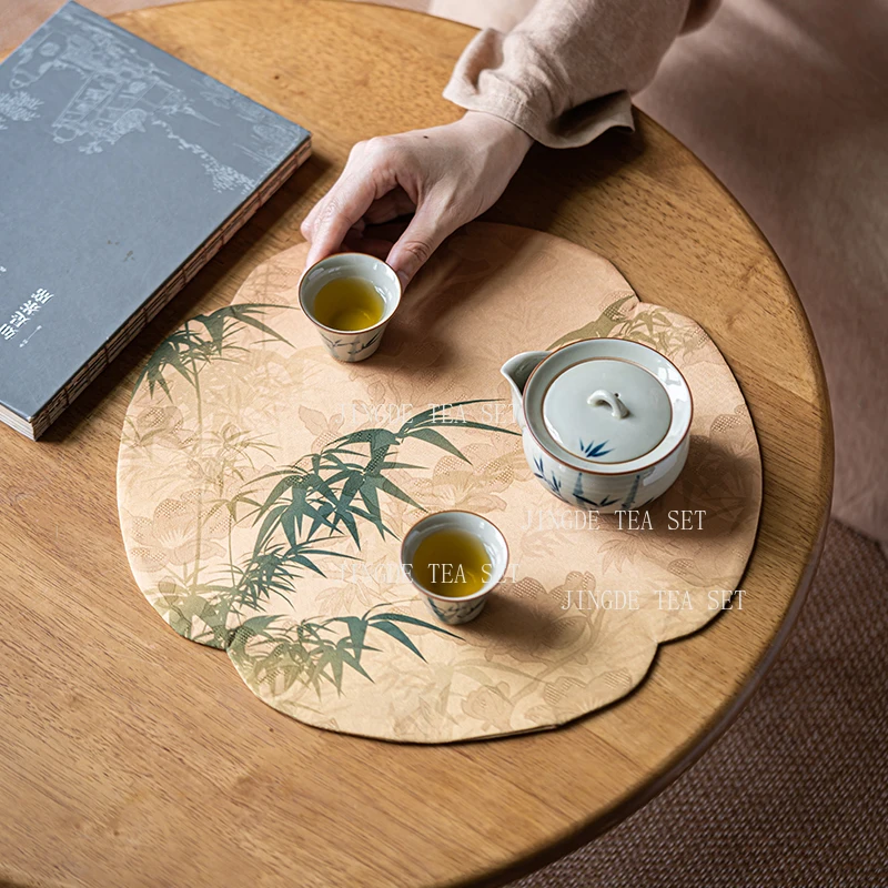 Xiangyun Sha Haitang Tea Banquet New Chinese Zen Style Waterproof Dry Foam Pad Tea Tray Mat Fabric Double-sided Tea Towel
