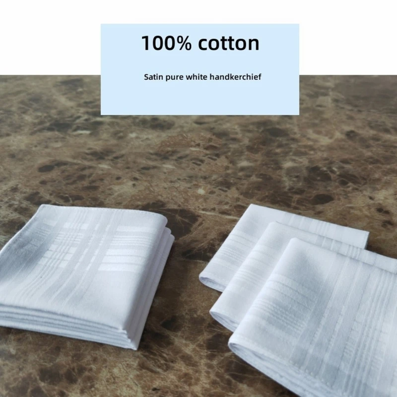 Absorbent Handkerchiefs Cotton Square Towel Hankies Men White Bandannas Hankies Sweat Wiping Towel Pocket Square 5PCS pocket square mini handkerchief