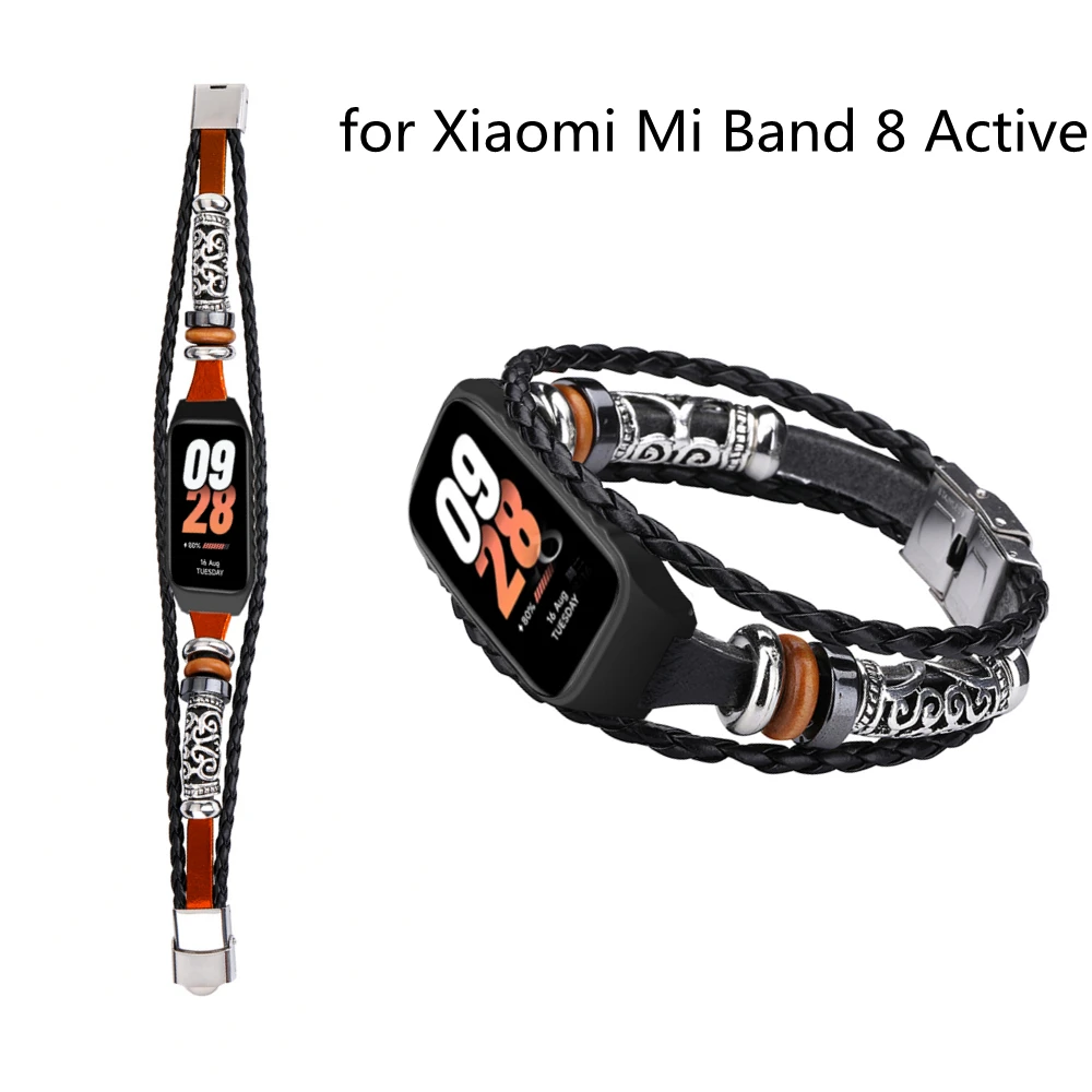 

Модный кожаный ремешок в стиле ретро для Xiaomi Mi Band 8 Active, умный браслет ручной работы, винтажный браслет для активных часов Mi Band8