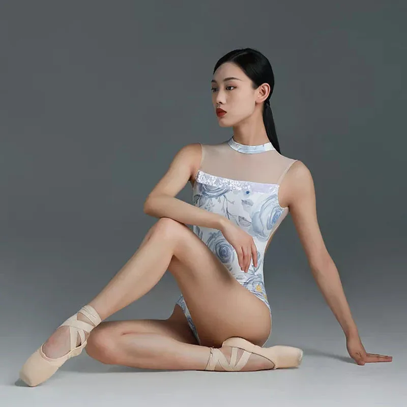 2024 New Sexy Ballet Leotard for adult Training Dance wear high Collar printing Bodysuit women Ballerina Swimwear