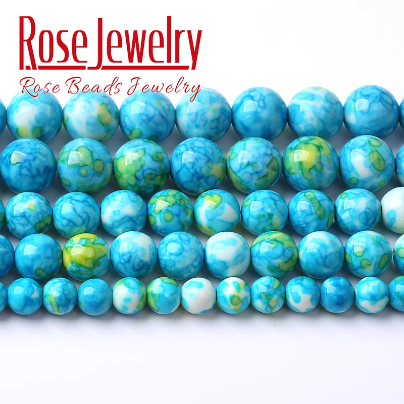 

Blue Rain Flower Jasper Beads Natural Stone Round Beads For Jewelry Making DIY Charms Bracelet Necklace 4 6 8 10 12mm 15" Strand