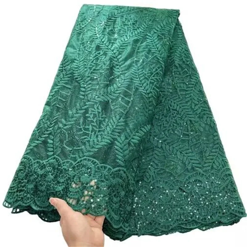 

Green African Net Lace Fabric 2023 High Quality 5 Yards Nigerian Sequins French Tulle Fabric Material For Wedding Party