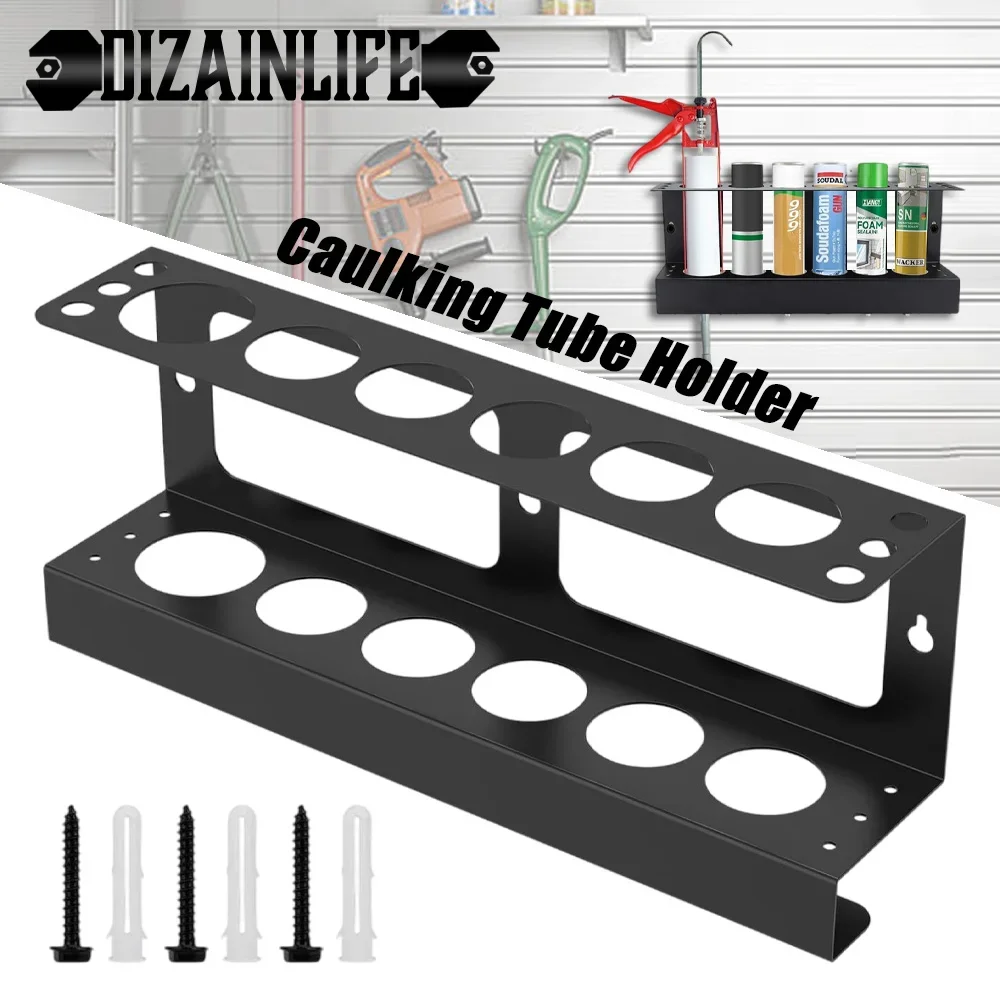 Caulk Tube Holder Caulking Gun Storage Rack Wall Mounted Sealant Organizer Holds 6 Tubes and Caulking Nozzle for Workshop