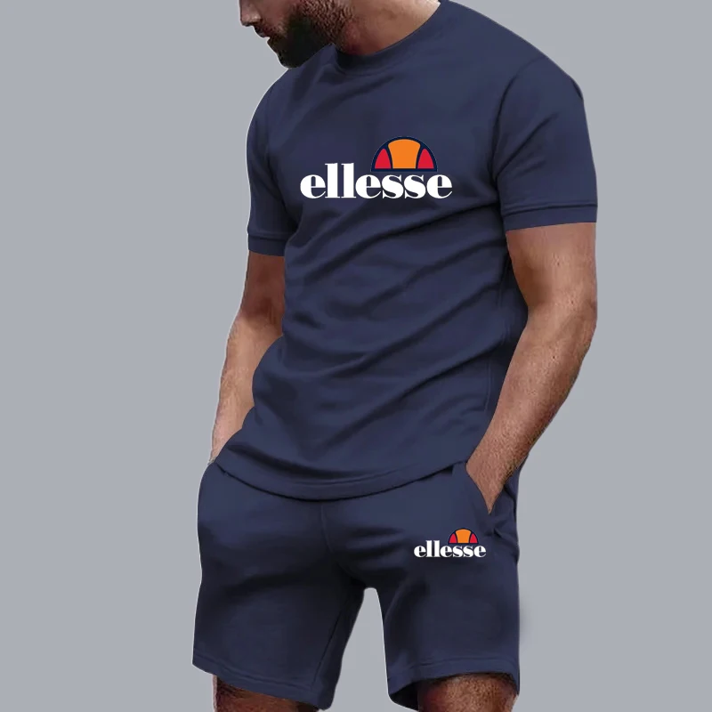 2024 Summer Men Sportswear Fitness Set Letter Printed T-shirt Casual Running Training Casual Fitness Suit Two Piece Set