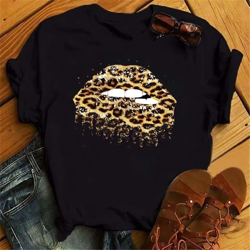 Women Summer Short Sleeve Tshirts Fashion Red Lips Finger Print Ladies T-shirts Top Cartoon Womens Graphic Tees T-Shirts S0186a761f7c14391ae565989675d63aeo