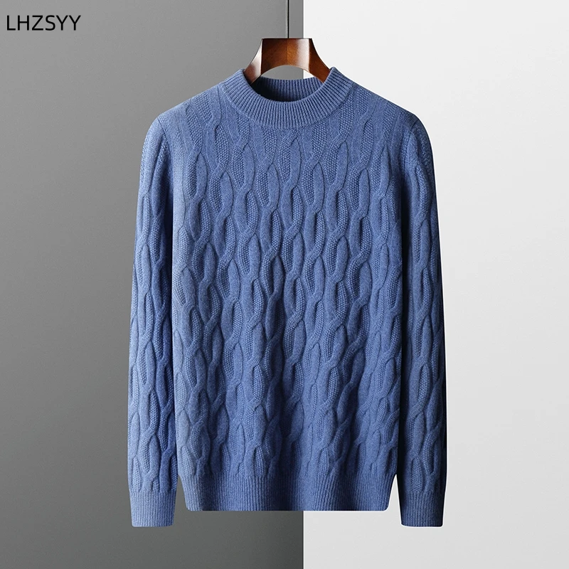 LHZSYY Winter New Thicken 100%Cashmere Sweater Men's Half-high Neck Twisted Pullovers Large Size Jackets Tops Casual Knit Shirts 5