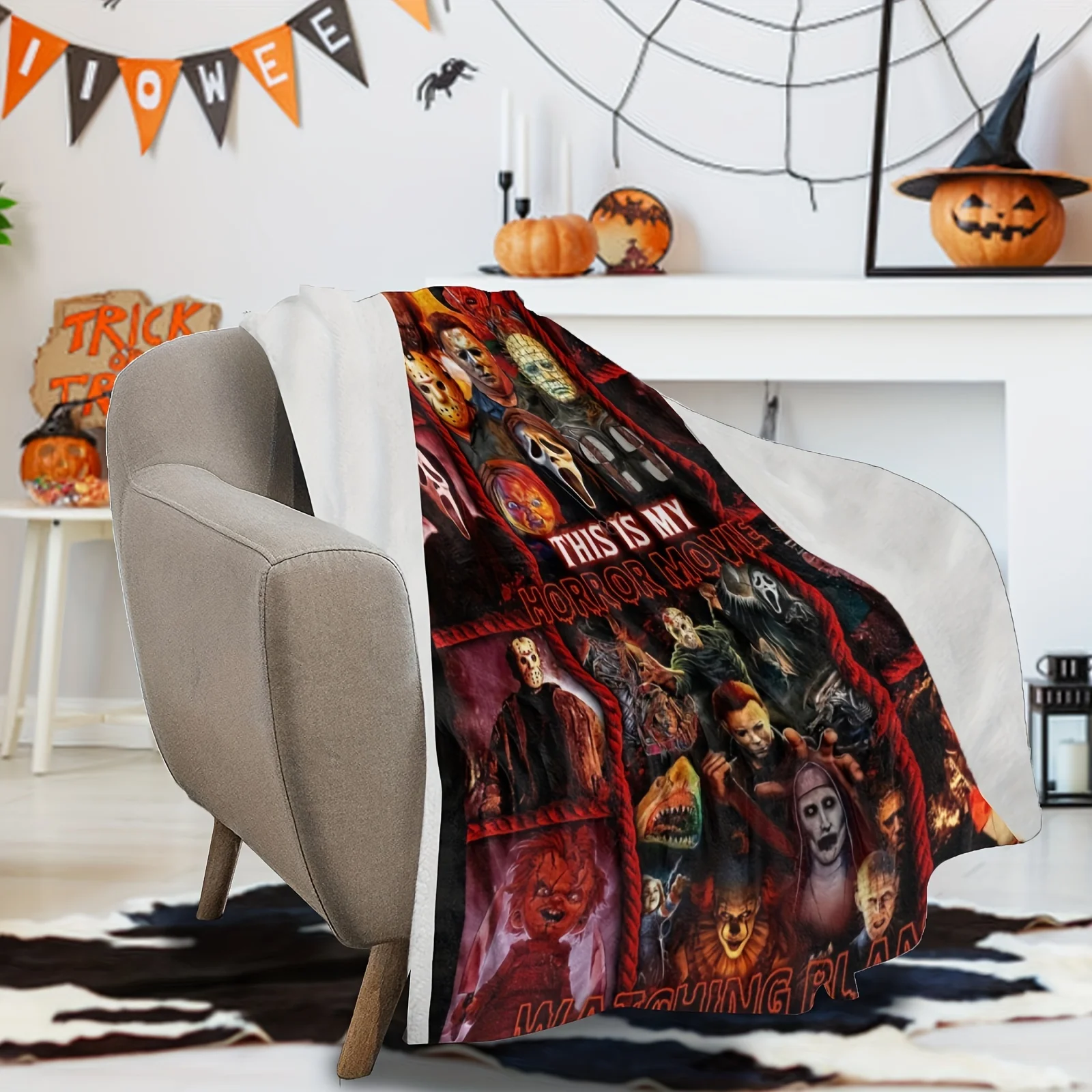 Halloween Blanket,Horror Movie Halloween Character Blanket,Halloween Blanket - Suitable for sofa, bed, travel, camping, living r 3