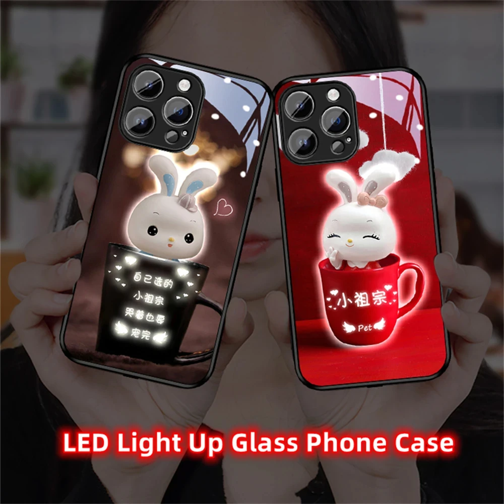 2024 Lucky Bunny Led Colorful Light Phone Case Call Flash Cover   For XiaoMi 13 12 11 Pro Ultra RedMi K60 K50 Poco F3 F4 F5