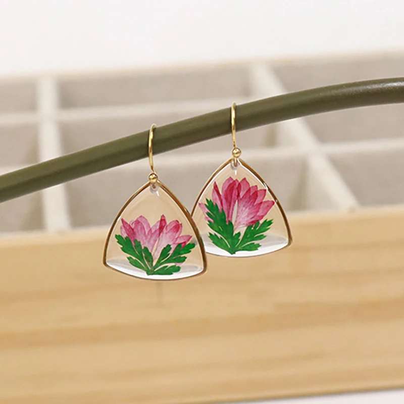 

Unique Dried Flower Earrings Women Elegant Natural Flower Earring Geometric Earrings With Flowers Statement Jewelry Wholesale