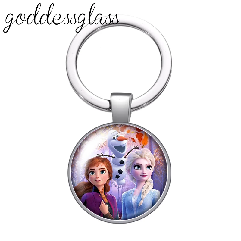 Disney Frozen Elsa Anna Princesses Olaf Photo glass cabochon keychain Bag Car key chain Ring Holder Charms keychains gift images - 6