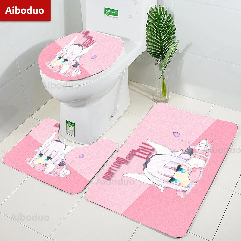 

Aiboduo Pink Kanna 3pcs/set Non Slip Rug Toilet Lid Cover Set Bathroom Pad Carpet Kwaii Anime Home Decoration Contour Bat Mat