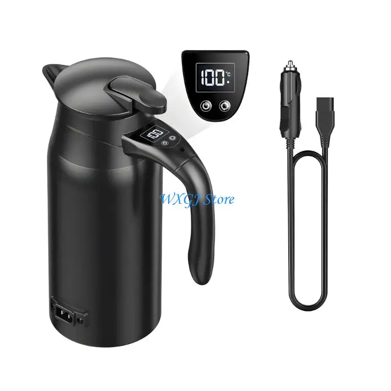 37JE 자동차 용 고용량 전기 주전자 800ml 디지털 온도 제어 더블 레이어 절연 12V 24V 유니버설 기능