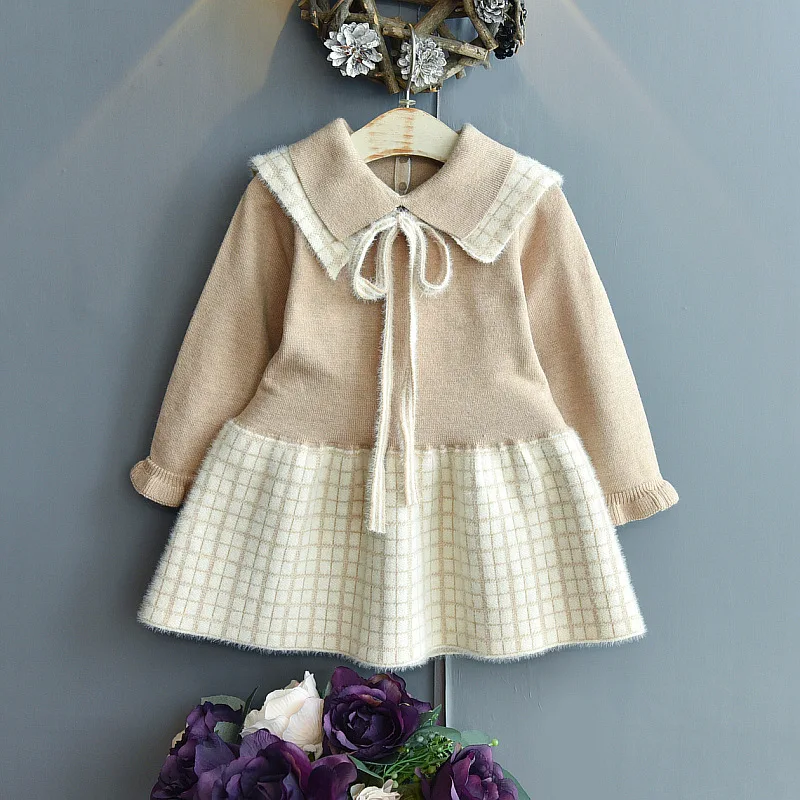 

Girls Sweaters Dress 2023 New Autumn Winter College Style Knitted Plaid Dress Princess Dress Toddler Girl Winter Clothes