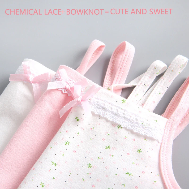 Summer Girls Tanks Halter Solid Color Camisoles Floral Cotton Kids Underwear Casual Strappy Tops Bow Tie Square Collar kids underwear kids tops