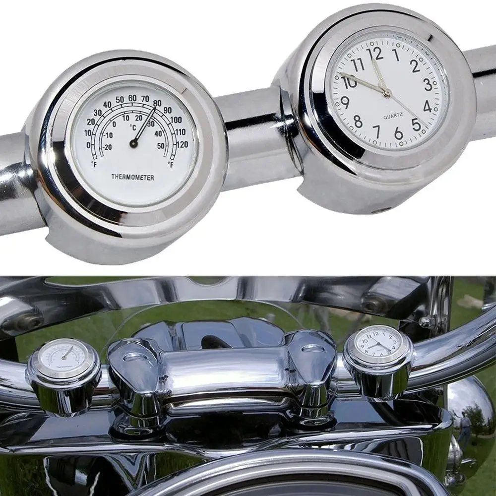 Universal 7/8" Waterproof Chrome Motorcycle Bike Handlebar Mount Quartz Clock Watch Aluminum