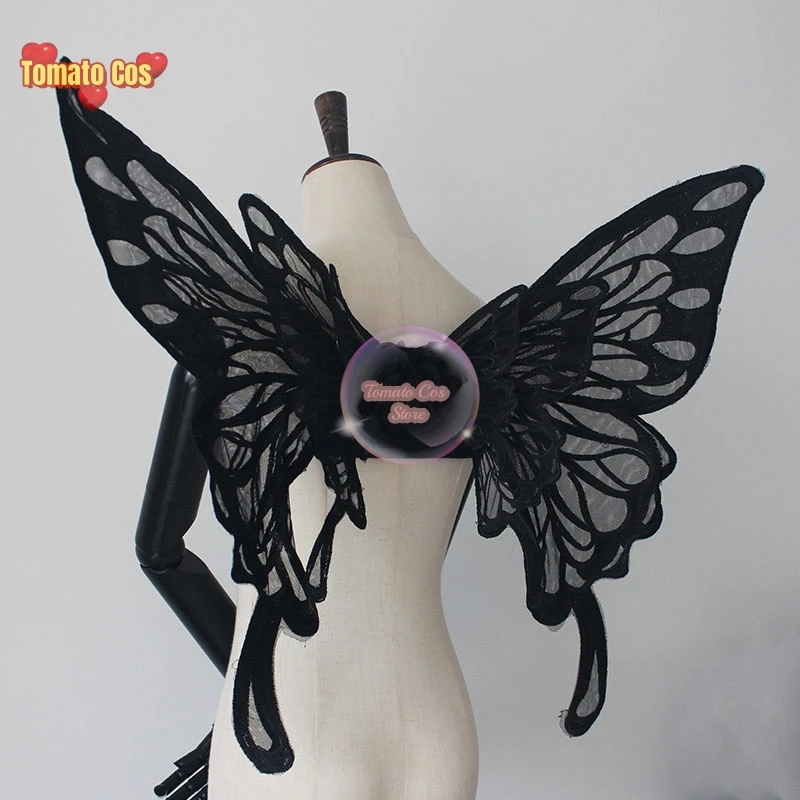 

Handmade Lace Embroidery Butterfly Wings Shooting Props Lolita Black White Diffuse Exhibition Cosplay Party Back Decoration