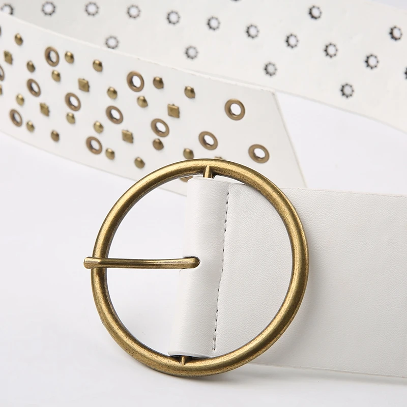 여성용 PU 가죽 벨트, 레트로 빈티지 리벳 핀 버클, 와이드 신치 벨트, 원피스 청바지 바지 의류 액세서리