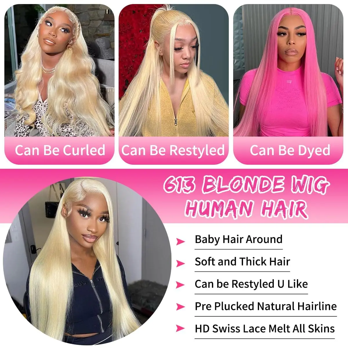 40 Inch 613 Lace Front Wig Human Hair 13X4 Blonde Straight HD Transparent Lace Frontal Wigs Human Hair 250% Density Human Hair 6