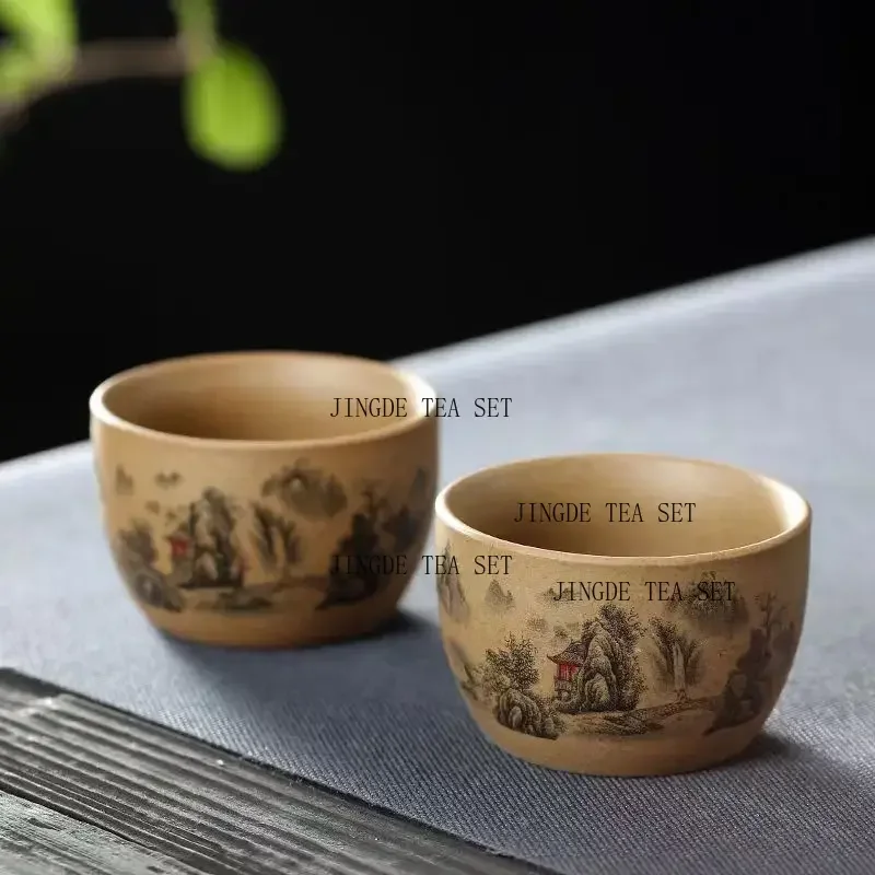 1 Set of 6 Yixing Purple Clay Coarse Pottery Handmade Tea Cups Kung Fu Tea Set Accessories