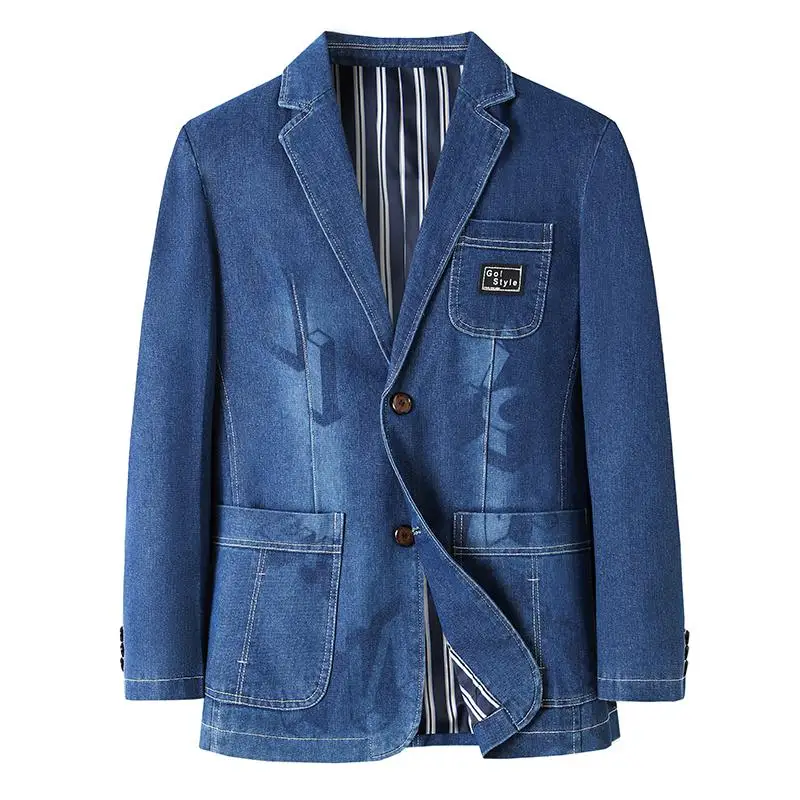 -Boutique Men's Fashion Business Gentleman Casual Slim-fit Elegant Korean Version of All Host Denim British Style Blazer